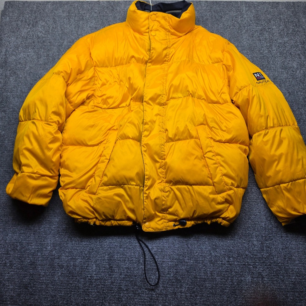 Nautica Reversible Puffer Jacket Yellow Navy Blue NS83 Logo Mens Large